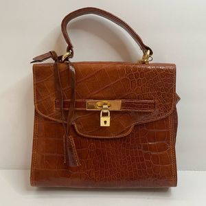 Saks Fifth Avenue Crocodile Embossed Leather Hand Bag